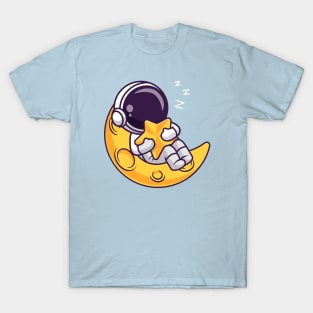 Cute Astronaut Sleeps On Moon Holding the Star Cartoon T-Shirt